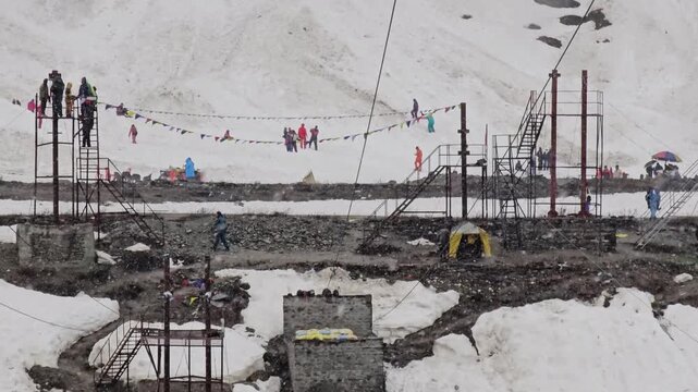 Manali, Himachal Pradesh, India 04 13 2025: Many tourists are going for zip line adventures.

