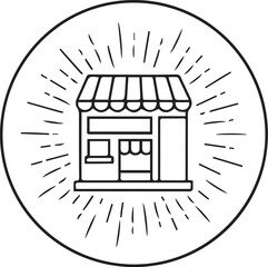 Simple Line Art Illustration of a Small Shop