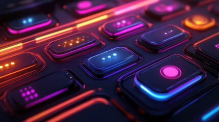 Abstract Futuristic Keyboard with Glowing Neon Buttons