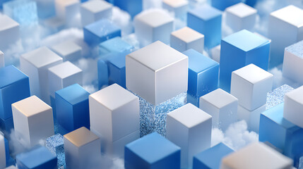 Obraz premium Abstract Cityscape Composed of Blue Geometric Cubes on White Background 39251167 1