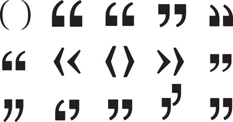 Collection of various quotation marks and punctuation symbols isolated on transparent background
