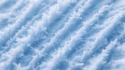 Obraz premium Close-up of Frost Patterns on a Blue Surface