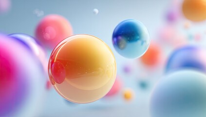Colorful spheres in a soft, airy space
