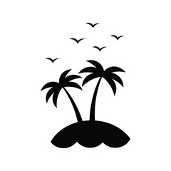 Tropical Island Paradise Vector: Palm Trees, Ocean, Exotic Vacation Destination Graphic

