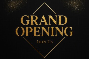 Elegant black and gold design with sparkling accents, featuring bold text "Grand Opening" and "Join Us," suitable for invitations and promotional materials.