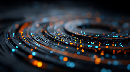 Abstract Blue and Orange Technological Design with Glowing Circuits and Data Flow 96084724 1