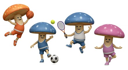 Obraz premium Cartoon mushrooms playing sports
