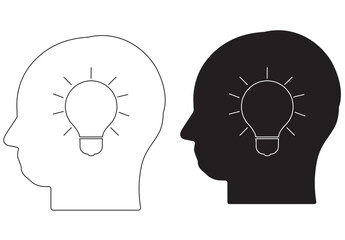 I realistic design of brilliant ideas in a human head, successful human solutions, light bulbs, and eureka in problem solving. Vector illustration concept
