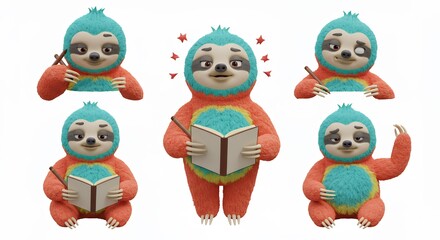 Cartoon sloth characters set illustration