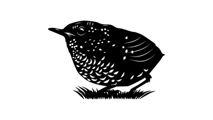 Pygmy Cupwing bird, black isolated silhouette