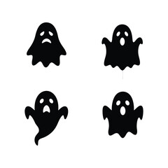 Set of spooky Halloween ghost silhouettes, scary spirits collection, haunting icons