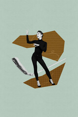 Poster art collage of person dancer move on green background with drawing lines