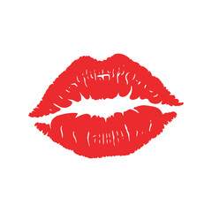  Red lipstick kiss print, sensual passionate lips mark, beauty and love symbol
