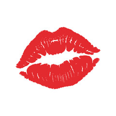  Red lipstick kiss print, sensual passionate lips mark, beauty and love symbol