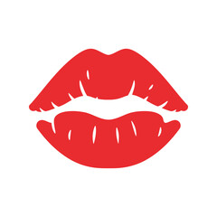  Red lipstick kiss print, sensual passionate lips mark, beauty and love symbol