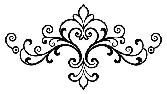 Elegant black ornamental flourish with swirling curves and symmetrical floral elements perfect for decorative borders and vintage design accents