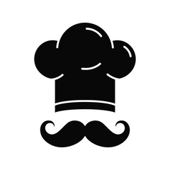 Chef hat and mustache icon, culinary expert symbol, cooking and restaurant business logo