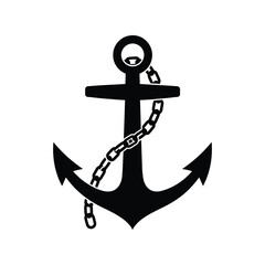 Heavy ship anchor with chain, nautical marine symbol, maritime safety equipment icon