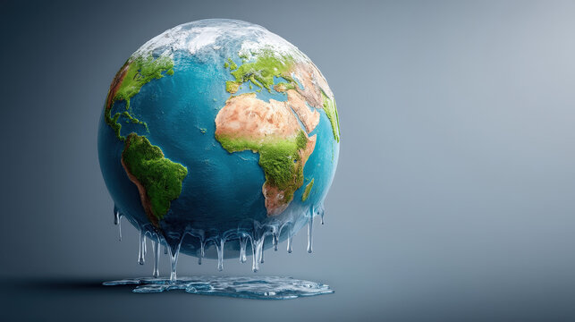 Melting Earth globe symbolizes environmental factors affecting climate change