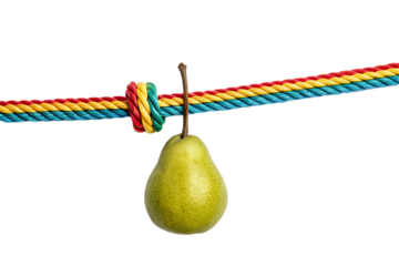  minimalist pear on colorful rope isolated on white background PNG, AI GENERATED