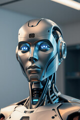 Futuristic Robot Head Close Up