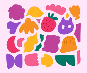 Set of abstract brutalist geometry shape. Hand drawn playful colors element for background, design, pattern.