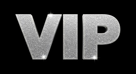 Silver vip text on black background