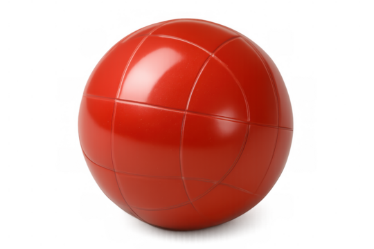 Close-up of a glossy red bocce ball, isolated on a transparent background, perfect for sporting or recreational themes