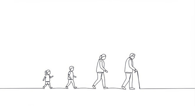 Life Cycle Progression Illustrated in Minimal Line Art