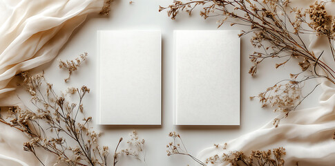 Wedding invitation card mockup featuring front and back sides, elegant layout with stylish floral decor and clean design, ideal for print preview or stationery branding

