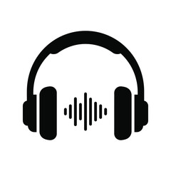 Headphones with Black Sound Waves Vector, Music Audio Equalizer, DJ Live Concert Symbol