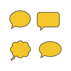 Set of Yellow Speech Bubbles Vector, Various Chat Shapes, Thought Communication Icons