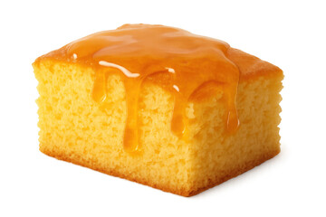 Golden honey cascading over a moist slice of pound cake, creating a tempting image of sweetness