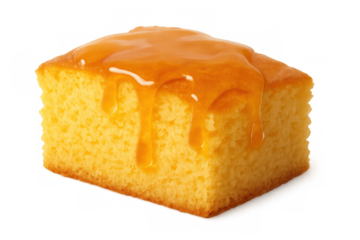 Golden honey cascading over a moist slice of pound cake, creating a tempting image of sweetness