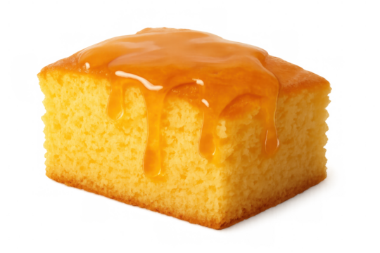 Golden honey cascading over a moist slice of pound cake, creating a tempting image of sweetness
