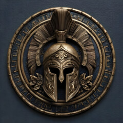 An intricately designed bronze Spartan helmet, symbolizing strength and valor, adorned with detailed patterns, ideal for history or military-themed projects.