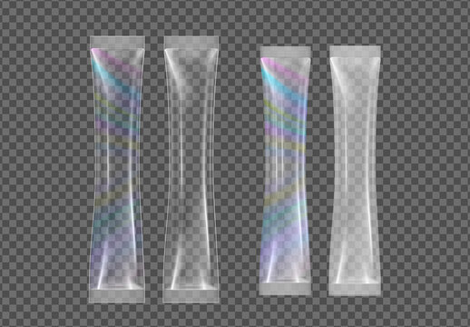 Realistic stick sachet transparent foil with hologram effect