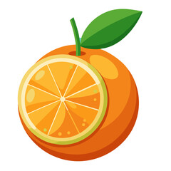 Orange Fruit Slice with Leaf &ndash; Flat Citrus Illustration in Simple Design Style