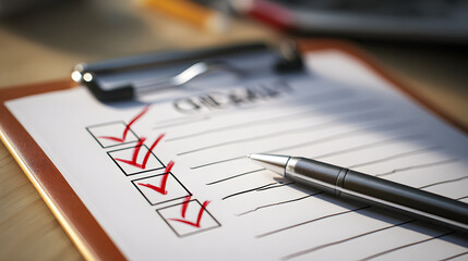 Checklist with pen and ticked boxes for task planning