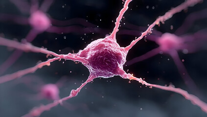 A high-resolution image of a neuron, showcasing intricate details and vibrant colors. Ideal for biological and neurological studies and educational purposes.