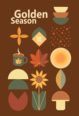 Autumn simple poster set. Autumn flyer set of designs Scandinavian mosaic. Banner autumn elements. Autumn design poster. Vector illustration.