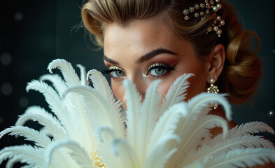 Woman's Eyes Behind the Feather Fan, burlesque style