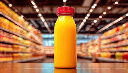 Orange juice bottle in a grocery store