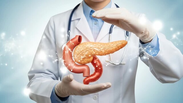 Pancreas Health: Doctor Protecting Healthy Pancreas and Digestive System - Medical Illustration and Disease Prevention