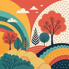 Title: Abstract Botanical Shapes and Vibrant Patterns

