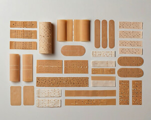 Assorted bandages with perforations and textured surfaces adhesive strips medical supplies