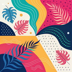 Title: Abstract Botanical Shapes and Vibrant Patterns

