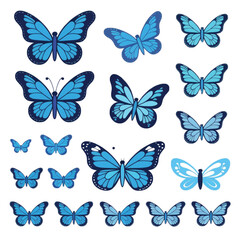 Collection of Blue Butterfly Stickers – Various Wing Patterns and Sizes