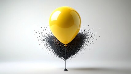 Abstract Yellow Balloon and Black Particles on White Background