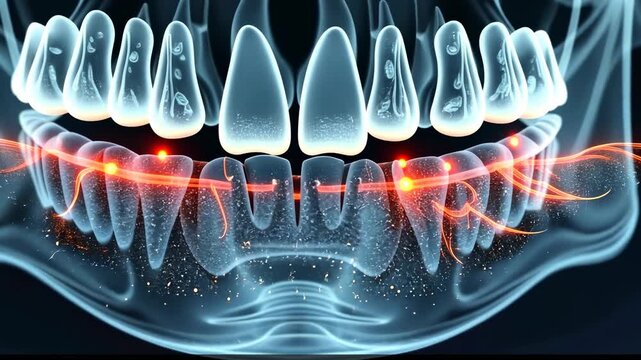 panoramic x-ray, dental imaging, tooth scan. Oral health. Jaw inflammation detected early signs. Mandible bone strength assessment. Dental care essential for hygiene.